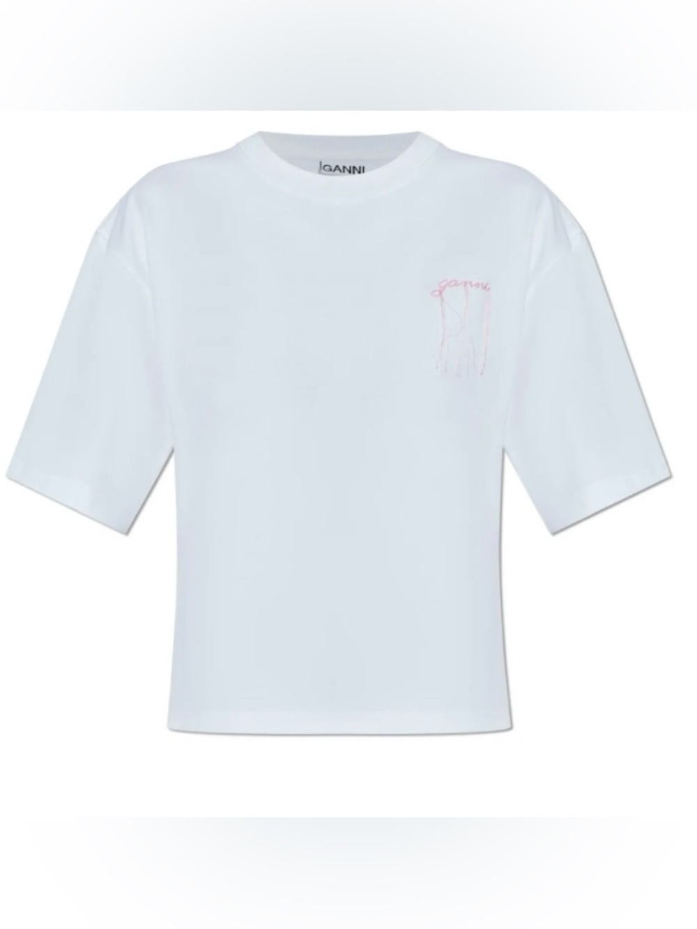 GANNI White Frayed Embroidery T- Shirt